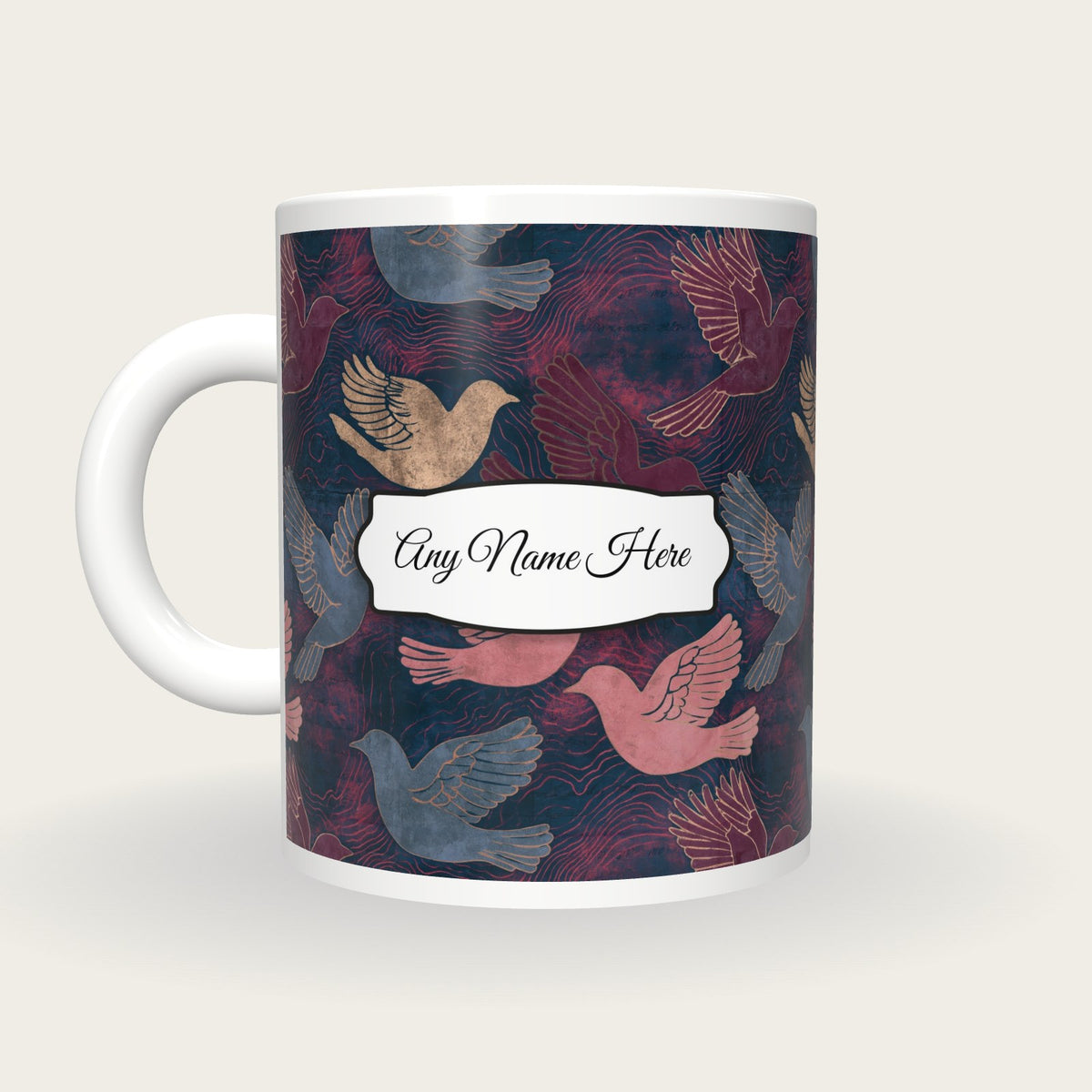 Antique Map Bird Name Mug, back with the second name label