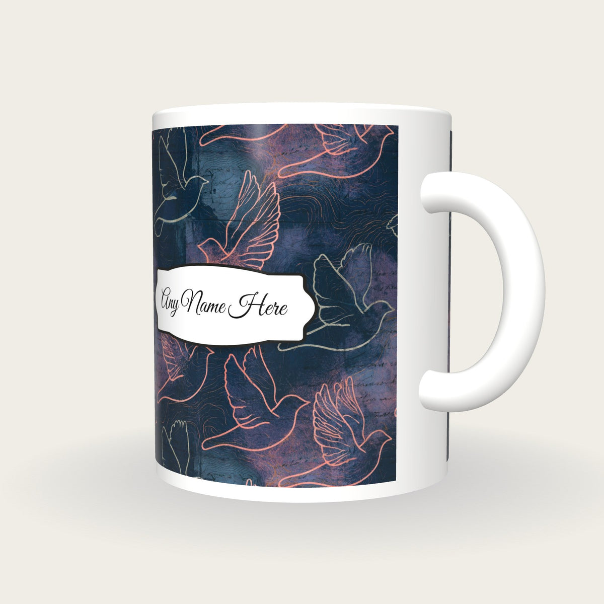 Antique Map Bird Name Mug 2, three-quarter view