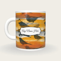 Solarised Bird Name Mug, back with the second name label