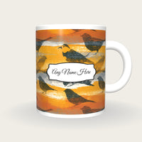 Solarised Bird Name Mug, front with the name label