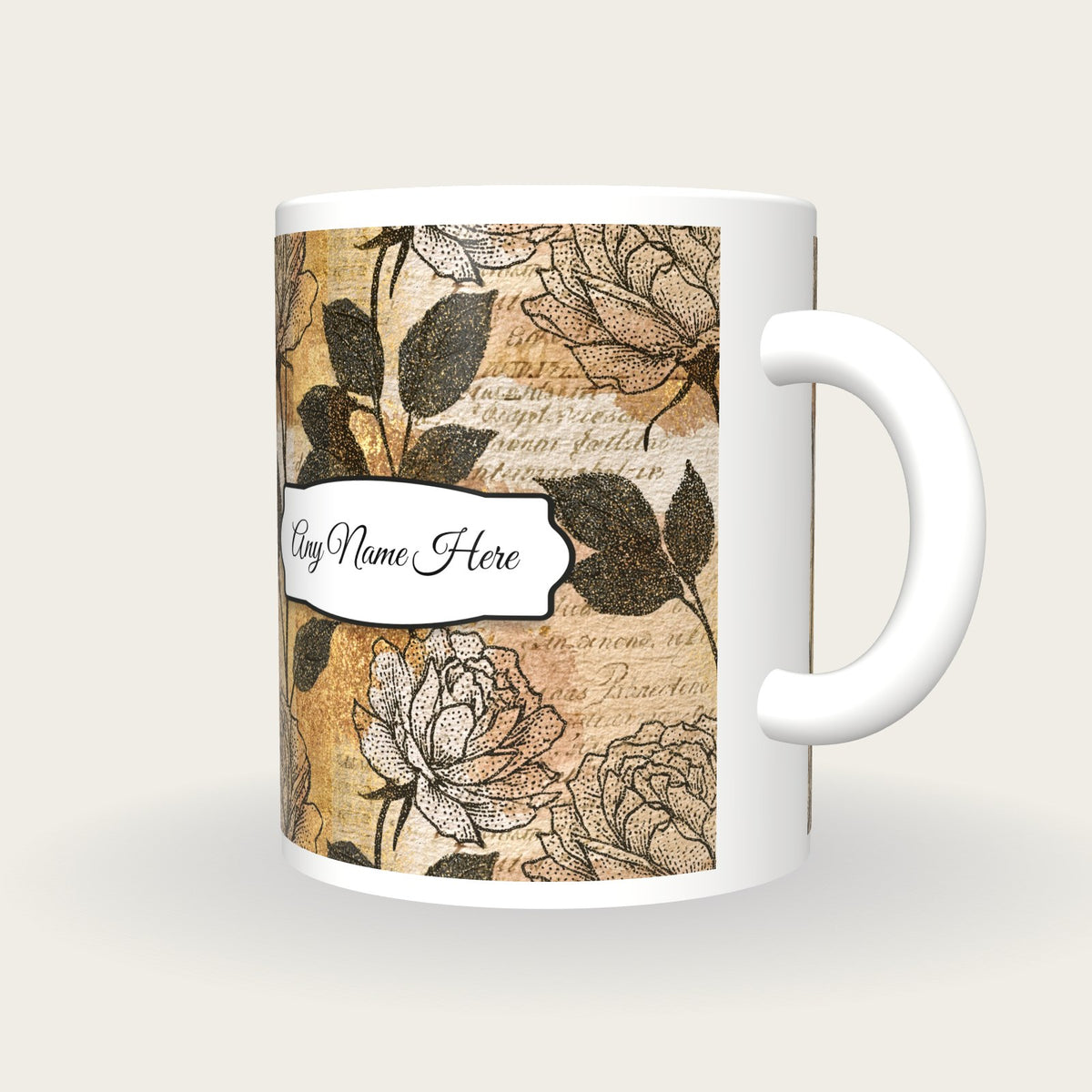 Stipple Rose Abstract Name Mug, three-quarter view
