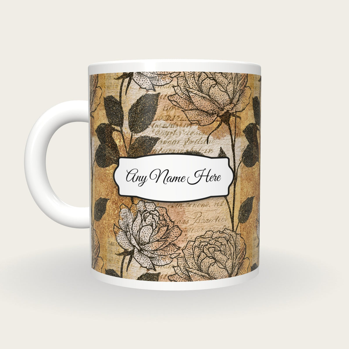 Stipple Rose Abstract Name Mug, back with the second name label