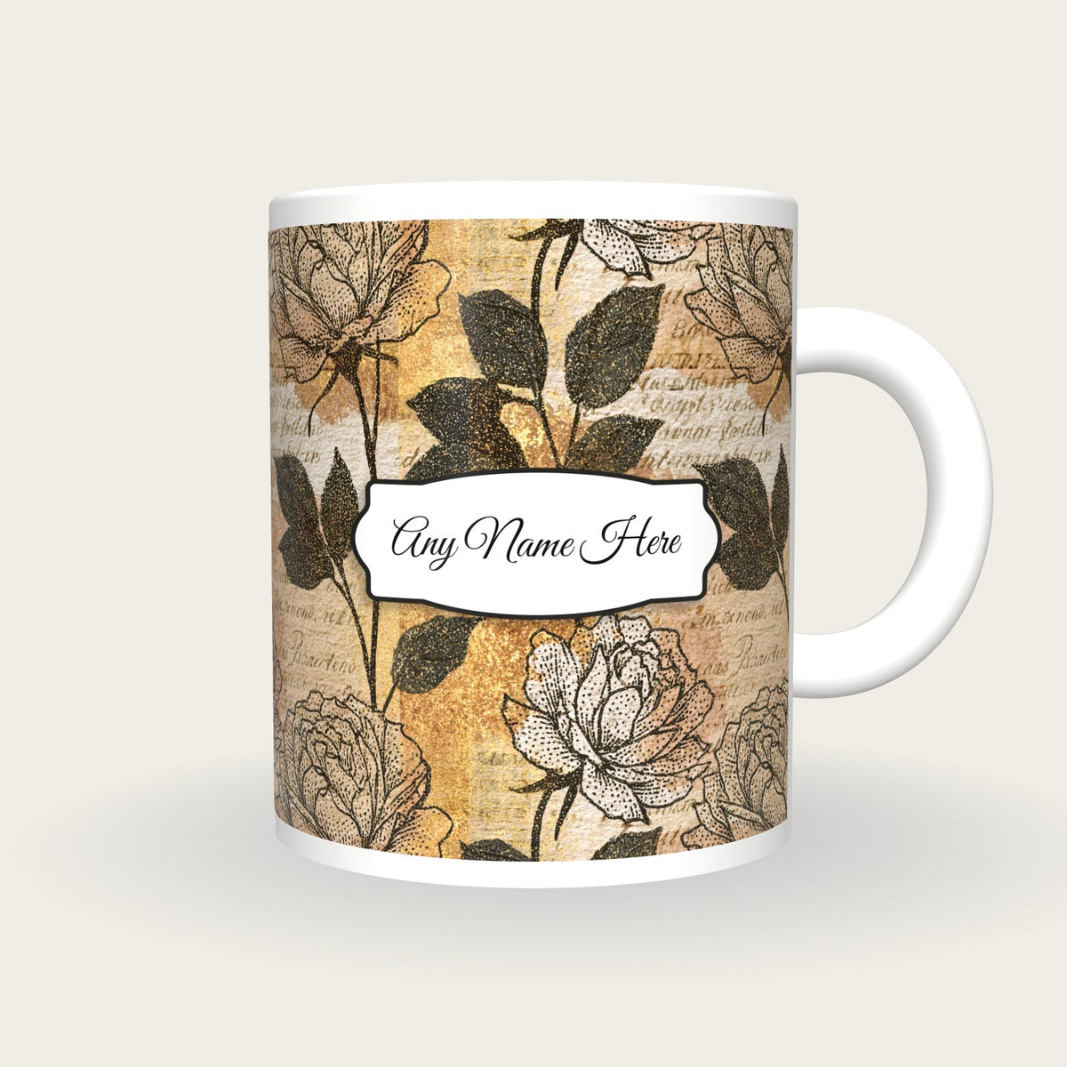 Stipple Rose Abstract Name Mug, front with the name label