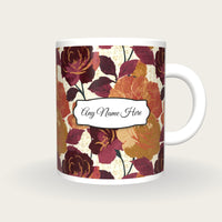 Torn Paper Rose Abstract Name Mug, front with the name label