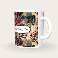Graffiti Roses Skulls Name Mug 2, three-quarter view