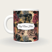 Graffiti Roses Skulls Name Mug 2, back with the second name label