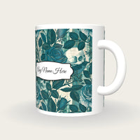 Antique Bird Plate Roses Skulls Name Mug 2, three-quarter view