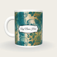 Antique Bird Plate Roses Skulls Name Mug, back with the second name label