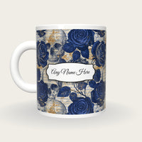 Cross Hatch Roses Skulls Name Mug 2, back with the second name label