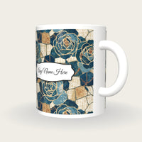 Mosaic Roses Skulls Coastal Name Mug 2, three-quarter view