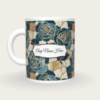 Mosaic Roses Skulls Coastal Name Mug 2, back with the second name label