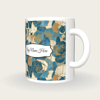 Mosaic Roses Skulls Coastal Name Mug, three-quarter view