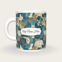 Mosaic Roses Skulls Coastal Name Mug, back with the second name label