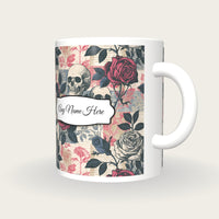 Naturalist Roses Skulls Name Mug 2, three-quarter view