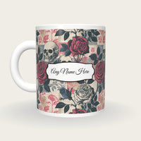 Naturalist Roses Skulls Name Mug 2, back with the second name label