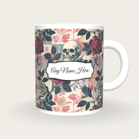 Naturalist Roses Skulls Name Mug 2, front with the name label