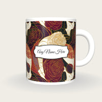 Art Nouveau Roses Skulls Name Mug, front with the name label
