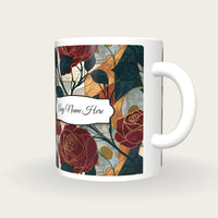 Art Nouveau Roses Skulls Name Mug 2, three-quarter view