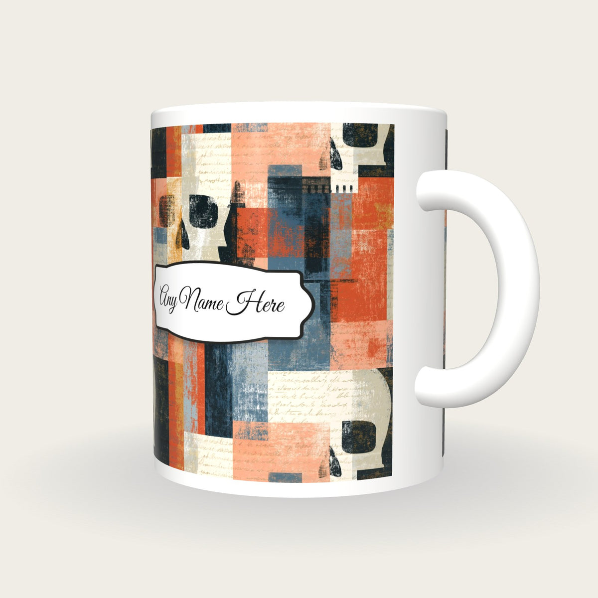 Bauhaus Skull Dagger Name Mug, three-quarter view