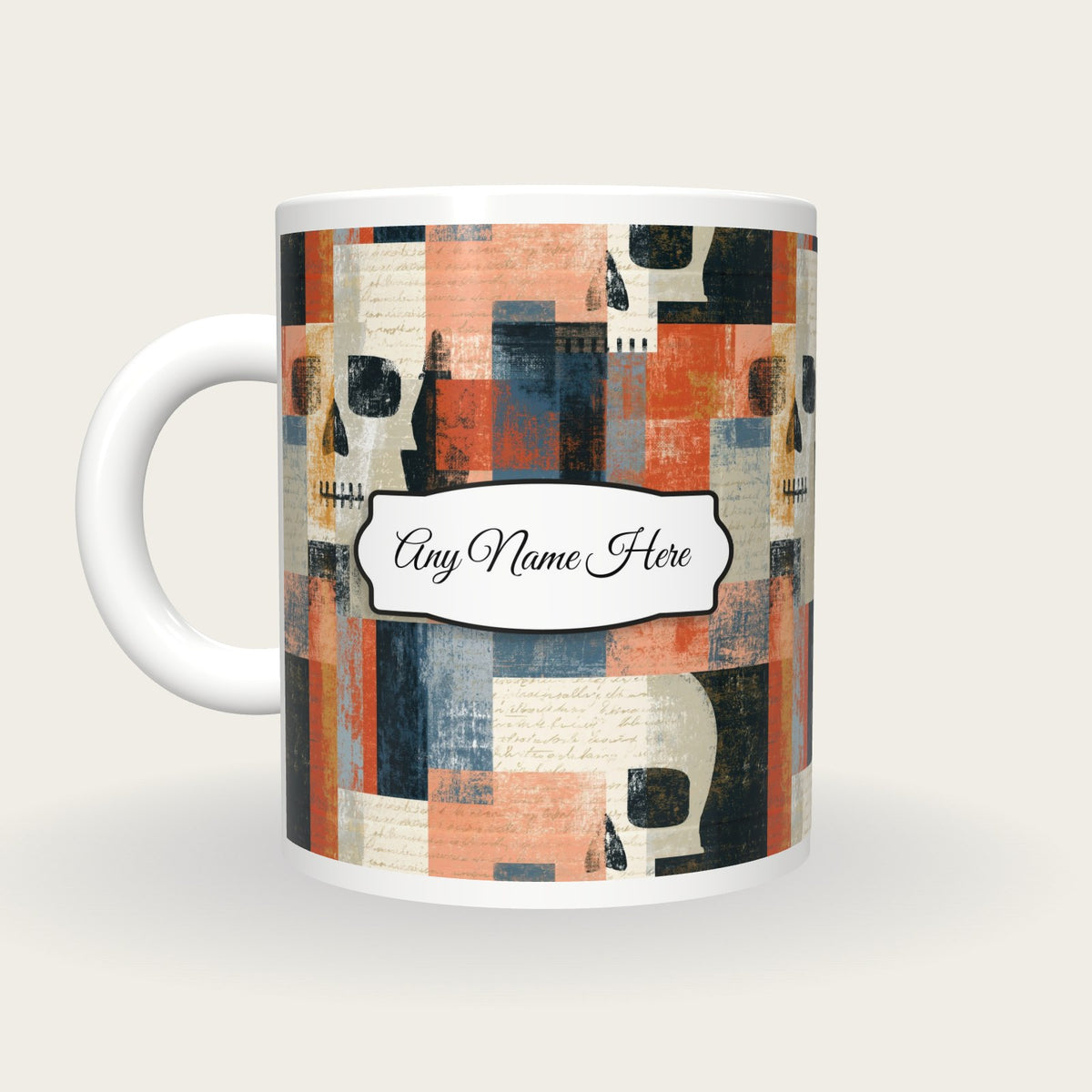 Bauhaus Skull Dagger Name Mug, back with the second name label