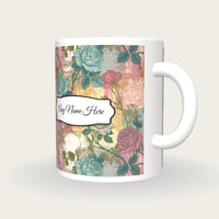 Edwardian Roses Skulls Name Mug, three-quarter view