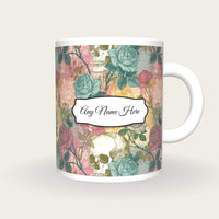 Edwardian Roses Skulls Name Mug, front with the name label