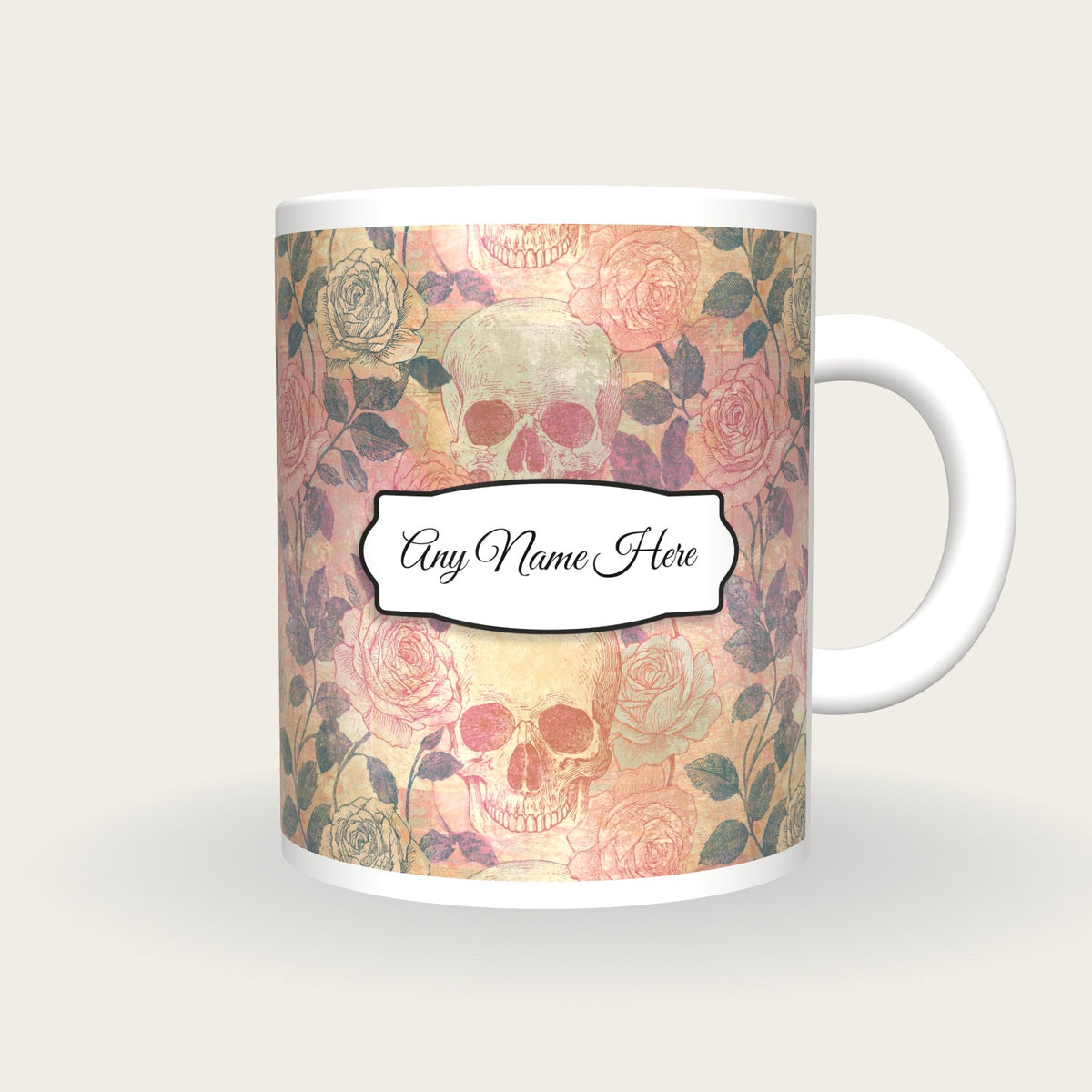Edwardian Roses Skulls Name Mug 2, front with the name label
