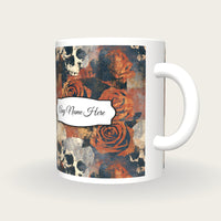Solarised Roses Skulls Name Mug, three-quarter view