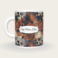 Solarised Roses Skulls Name Mug, back with the second name label
