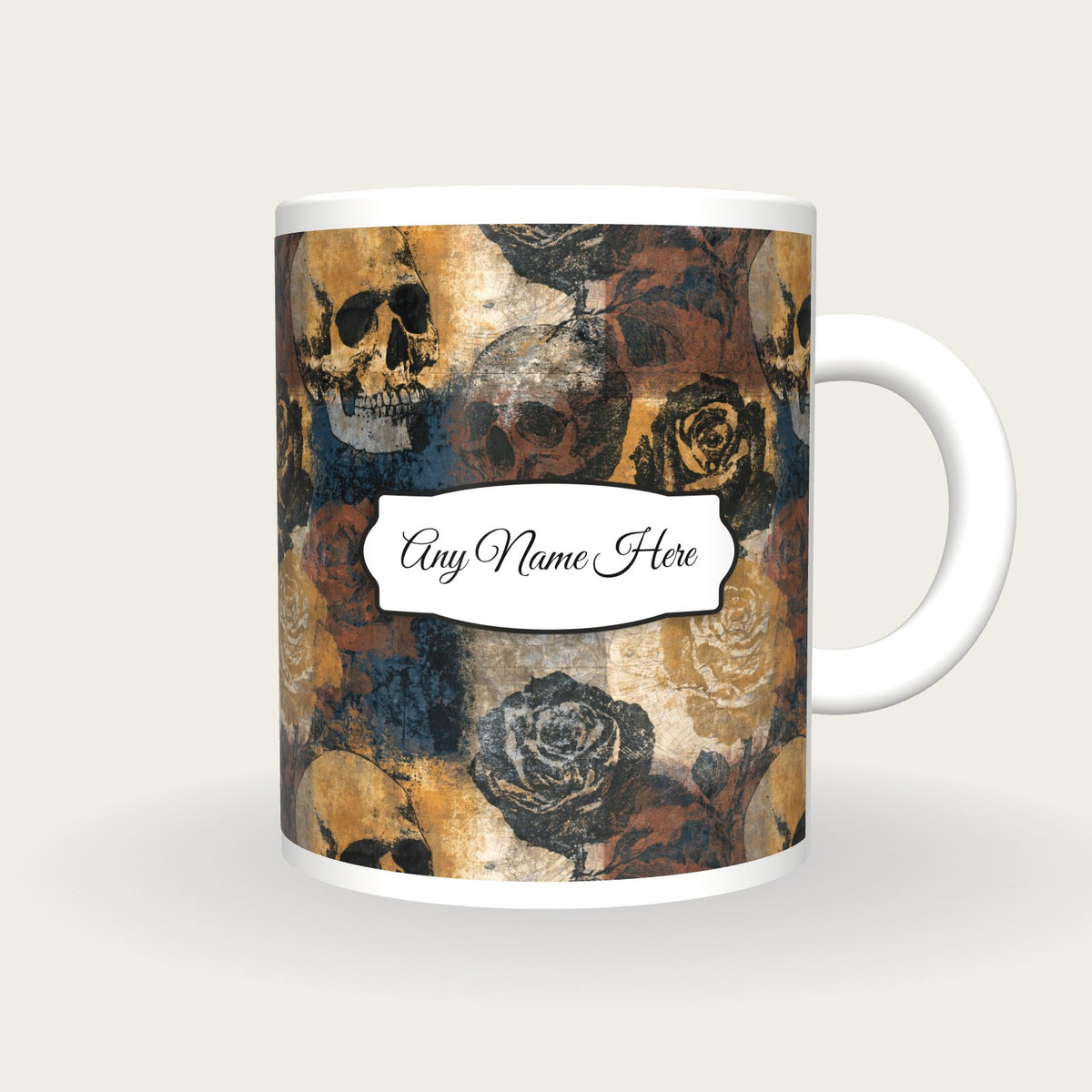 Solarised Roses Skulls Name Mug 2, front with the name label