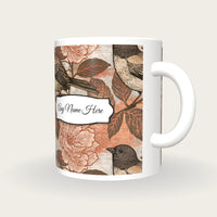 Vintage Advertising Birds Flowers Name Mug, three-quarter view