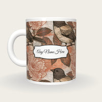 Vintage Advertising Birds Flowers Name Mug, back with the second name label