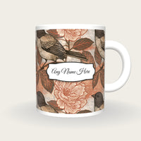 Vintage Advertising Birds Flowers Name Mug, front with the name label