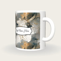 Watercolour Bird Flower Name Mug, three-quarter view