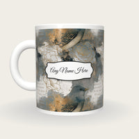 Watercolour Bird Flower Name Mug, back with the second name label