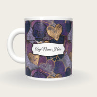 Antique Map Hearts Skulls Name Mug, back with the second name label