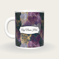 Antique Map Hearts Skulls Name Mug 2, back with the second name label