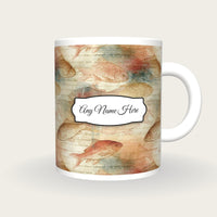 Storybook Fish Name Mug, front with the name label