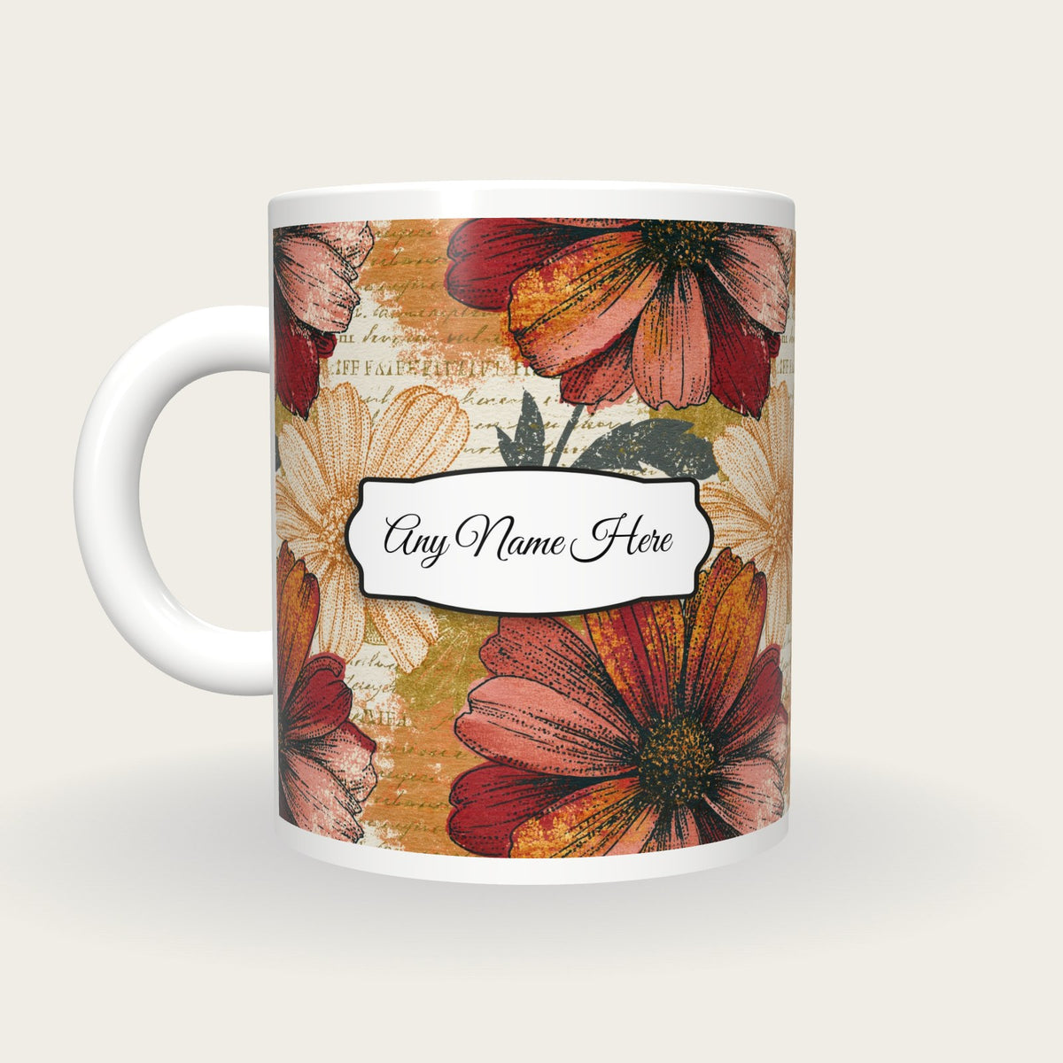 Stipple Daisy Name Mug 2, back with the second name label