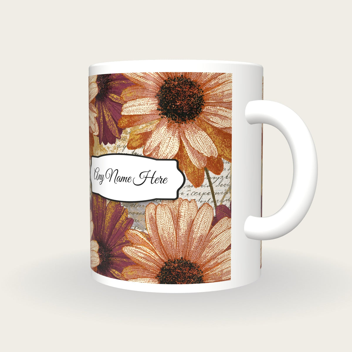 Stipple Daisy Name Mug, three-quarter view