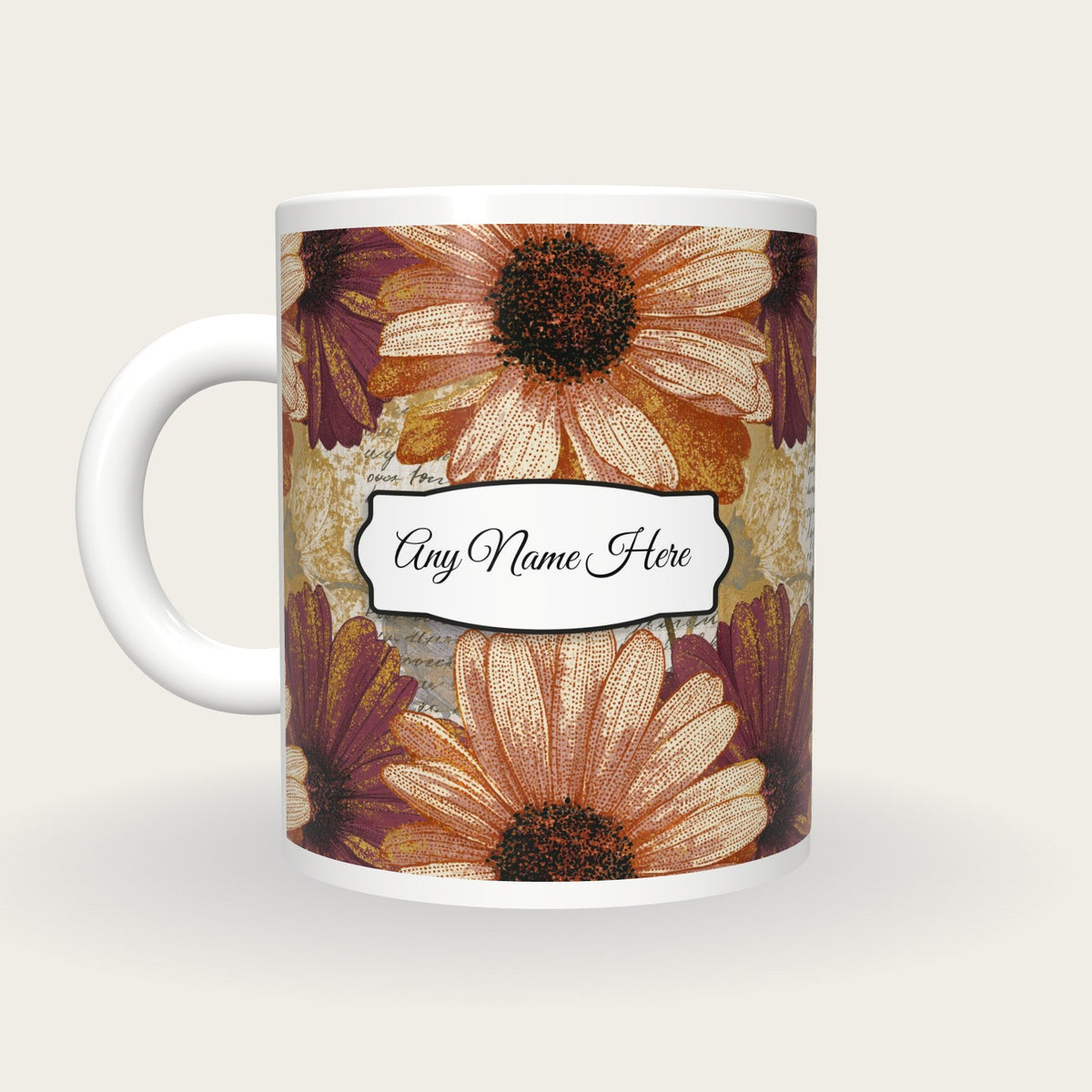 Stipple Daisy Name Mug, back with the second name label