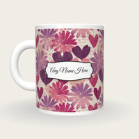 Lithograph Daisies Hearts Name Mug, back with the second name label