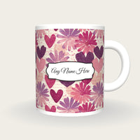 Lithograph Daisies Hearts Name Mug, front with the name label
