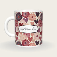 Lithograph Daisies Hearts Name Mug 3, back with the second name label