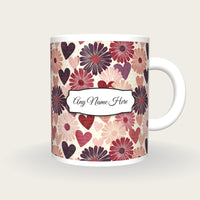 Lithograph Daisies Hearts Name Mug 3, front with the name label