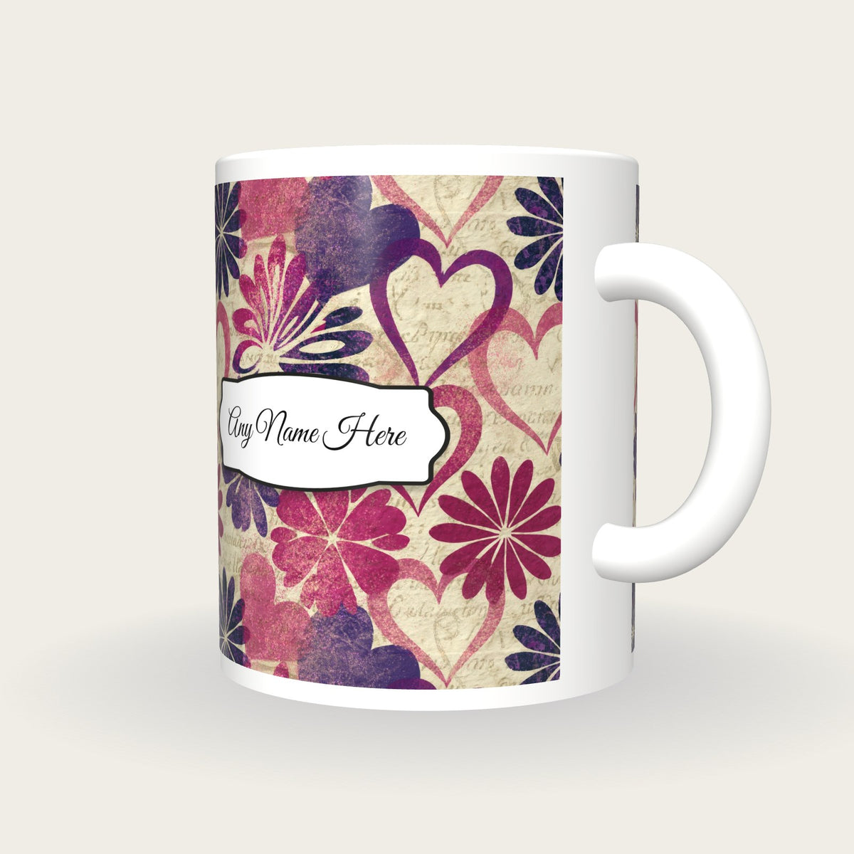 Lithograph Daisies Hearts Name Mug 2, three-quarter view