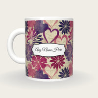 Lithograph Daisies Hearts Name Mug 2, back with the second name label