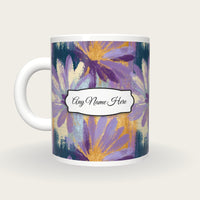 Oil Pastel Daisy Hearts Name Mug, back with the second name label