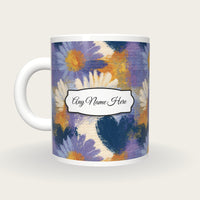 Oil Pastel Daisy Hearts Name Mug 2, back with the second name label