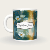 Pixel Daisies Hearts Name Mug, back with the second name label